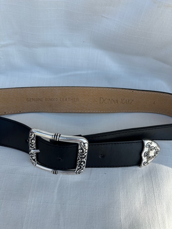 Donna Katz Accessories - Donna Katz Black Leather Belt with Decorative Silver Buckle